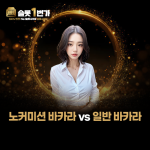 흰색 블라우스를 입은 모델과 노커미션 바카라 비교 설명 이미지